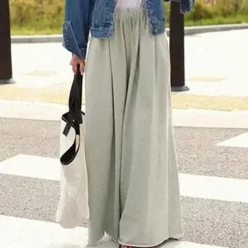 ZARA Light Grey Casual Women's Solid Drawstring Waist Wide Leg Pants